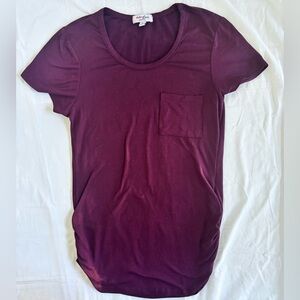 Ruby & Lace Maternity Womens Scoop Neck Pocket Tee in Burgundy Sz S